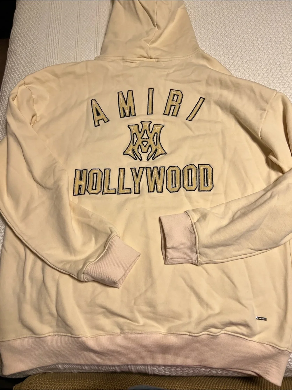 AMIRI Cream V-Neck Embroidered Logo Hoodie